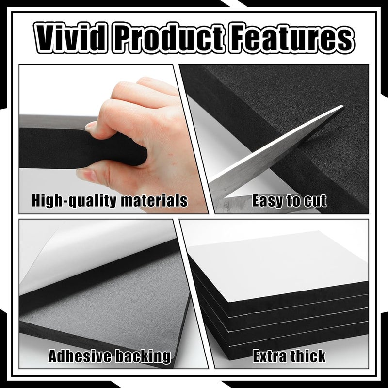 Joyfolk 4 Pcs 1" Thick Foam Padding Sheet with Adhesive Backing 12 Inch x 12 Inch Self Stick Neoprene Insulation Foam Sheet Black for Furniture Cars Speakers - Image 4